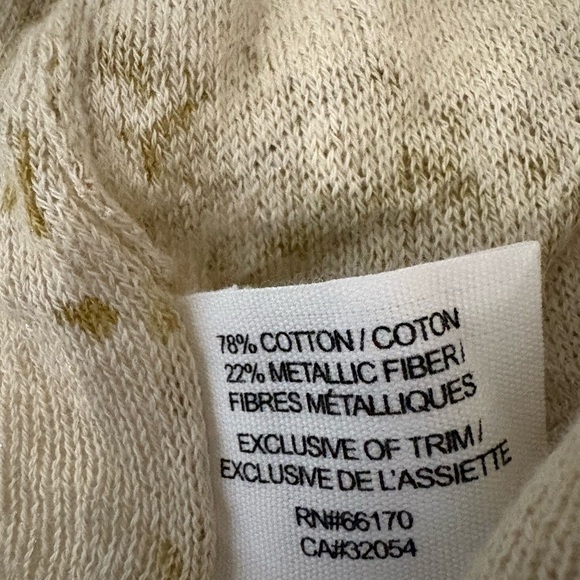 Anthropologie thin knit ecru gold metallic feather print open cardigan sweater M - Picture 6 of 11